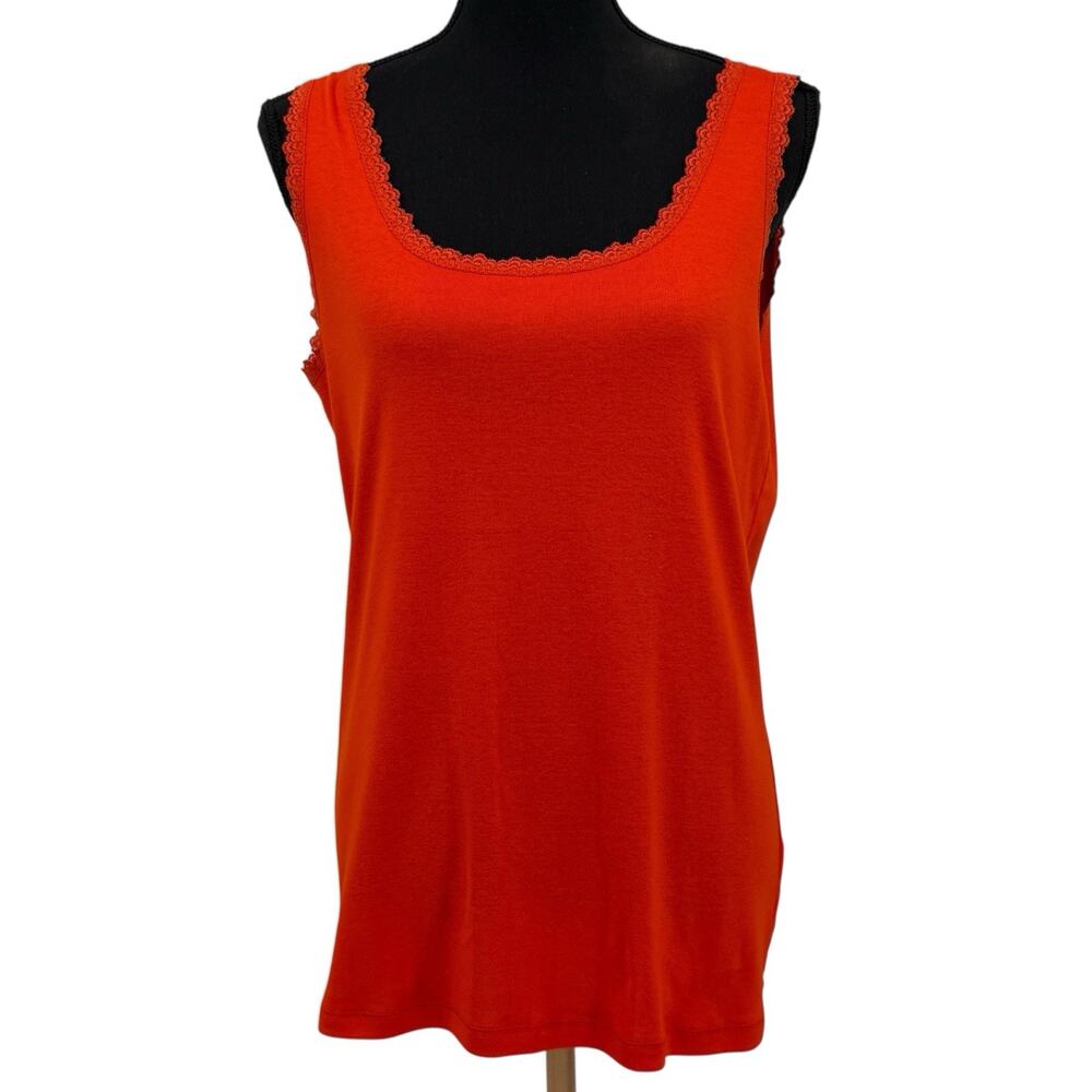 Vintage Y2K‎ New Jones Of New York Lace Trimmed Orange Cotton Tank Top Size L